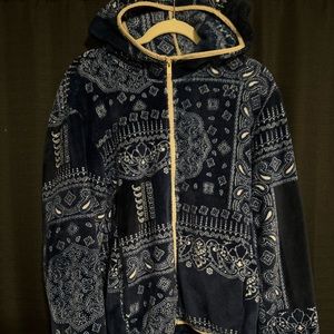 Blue Bandanna Style Fleece Jacket with Hoodie